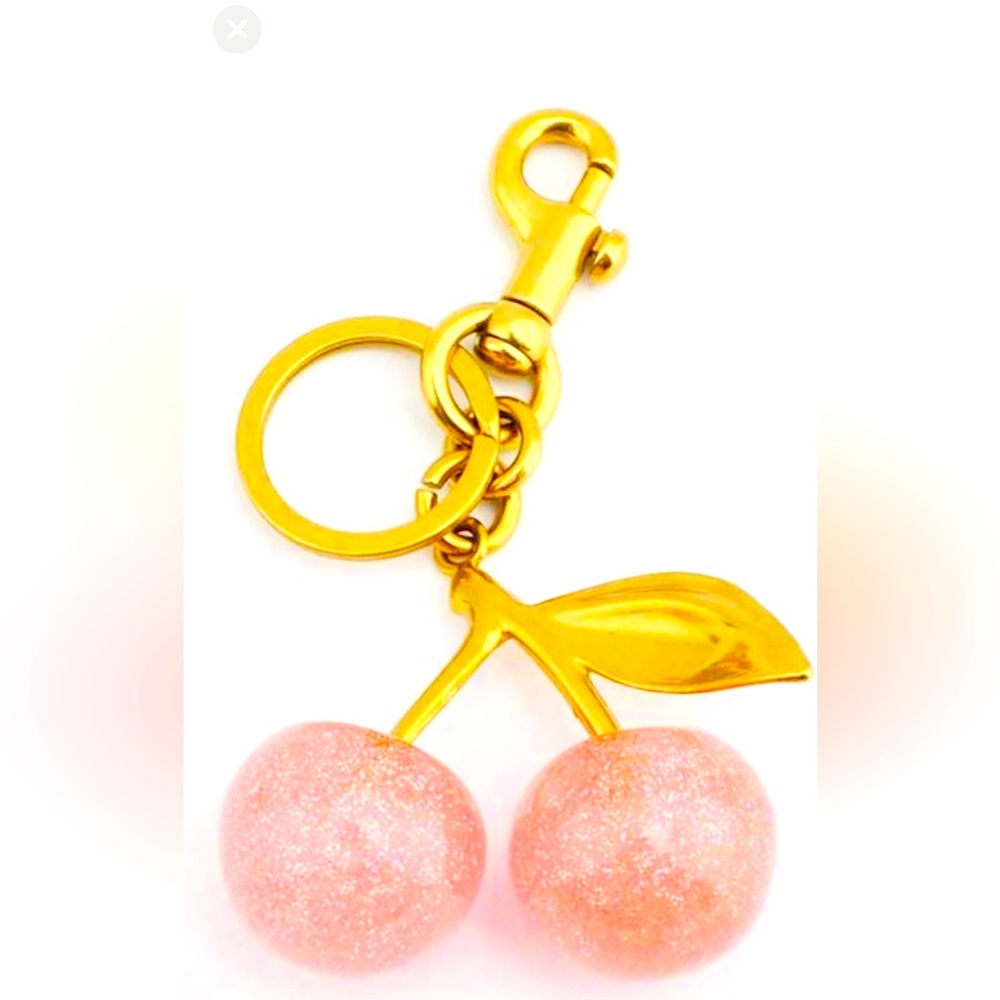Gold and Pink Cherry Keychain